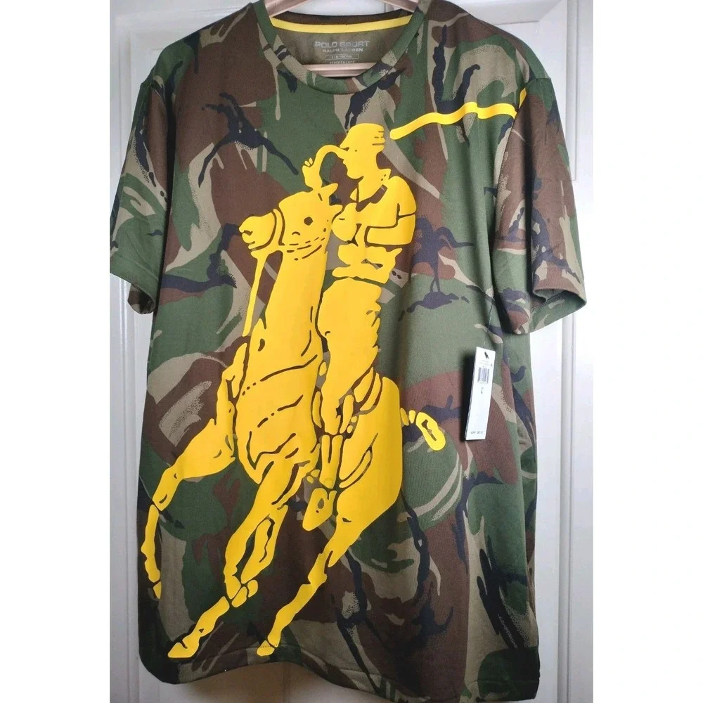 NWT Polo Sport Ralph Lauren Camo T Shirt Men Large Yellow Big Pony Performance L